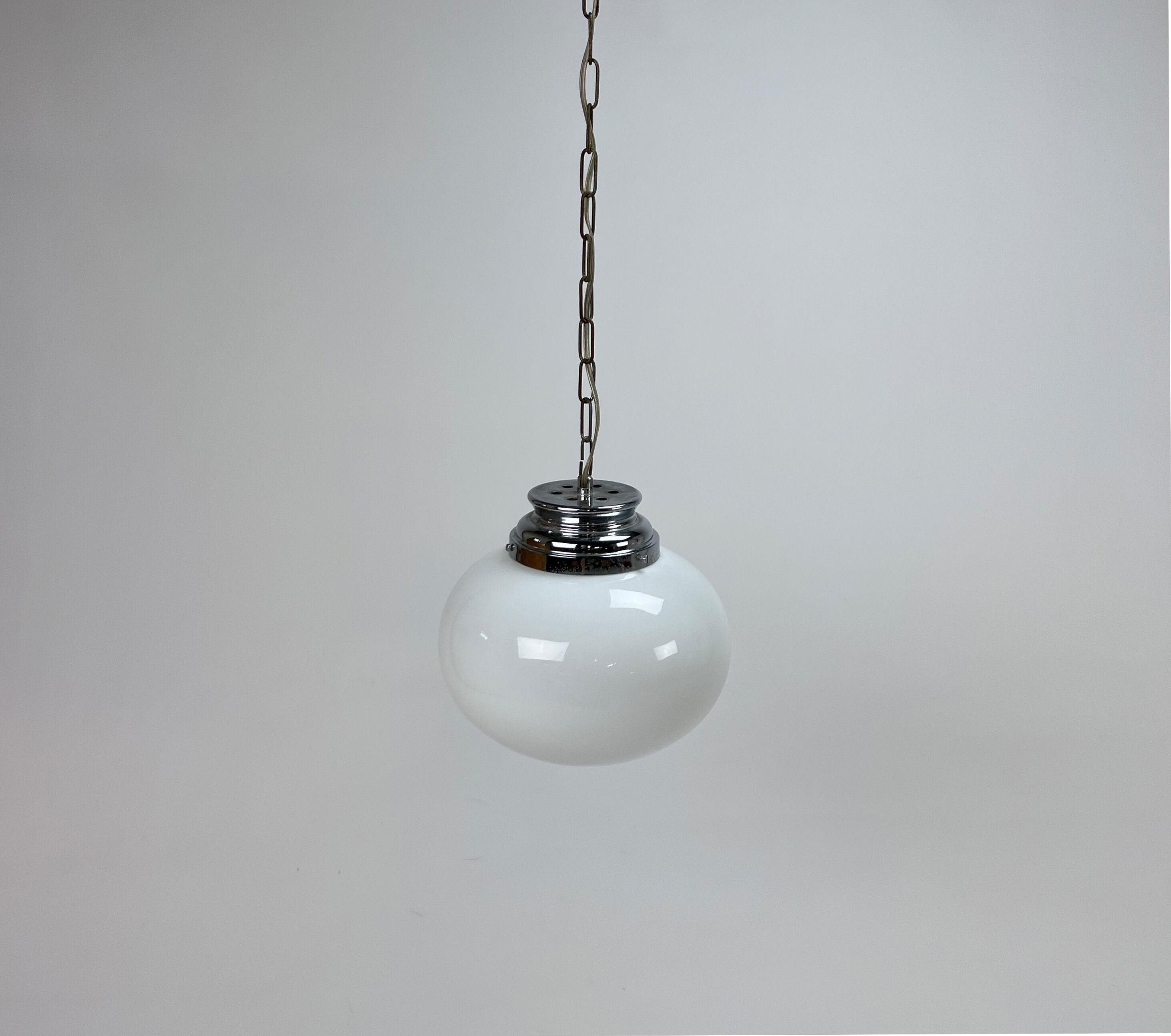 Mid century italian oval opaline glas pendant, 1960s