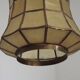 French Vintage Capiz Shell Hanging Pendant Light in Brass Metal and Copper