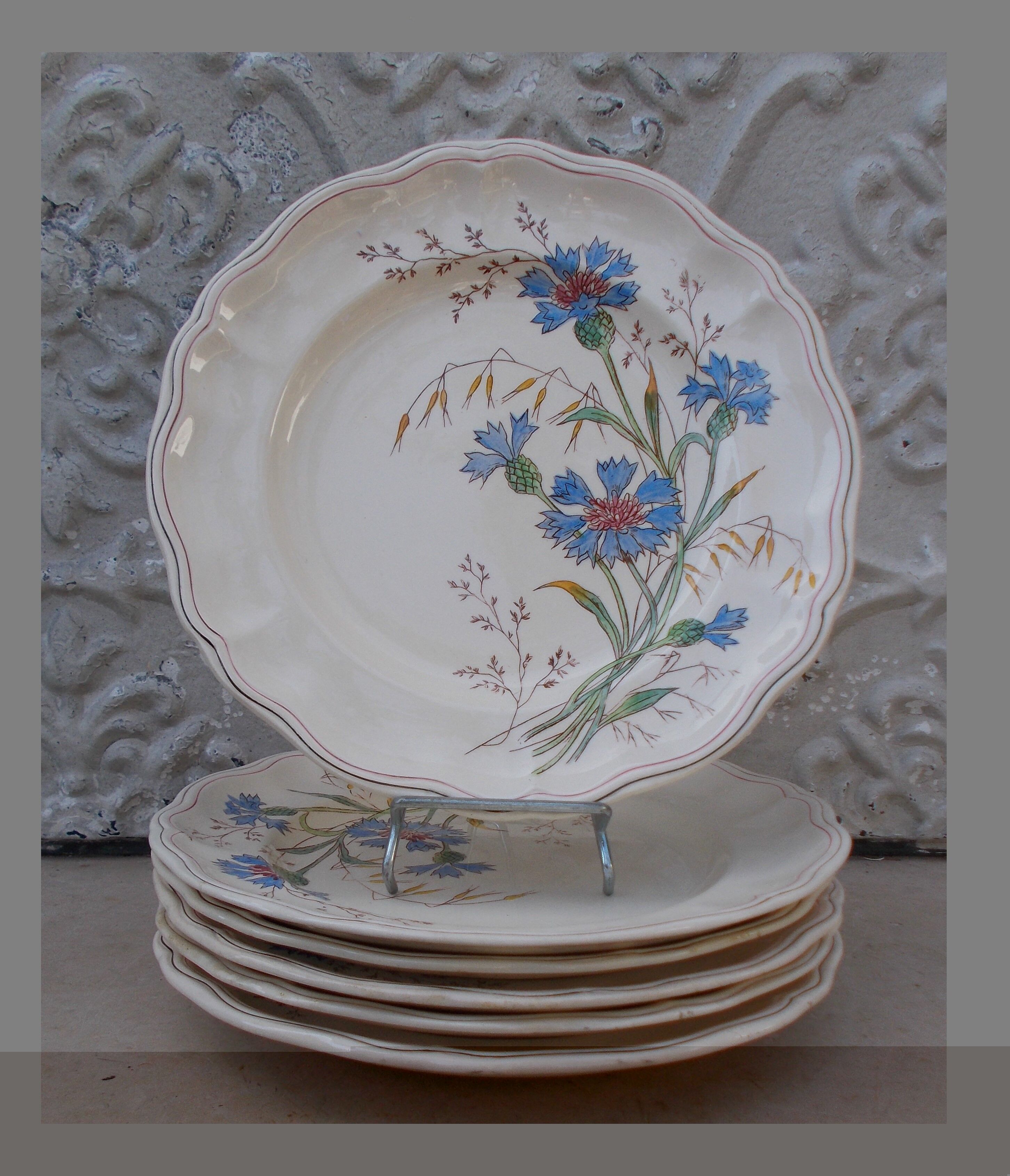 6 Longchamp Marguerite blue earthenware plates