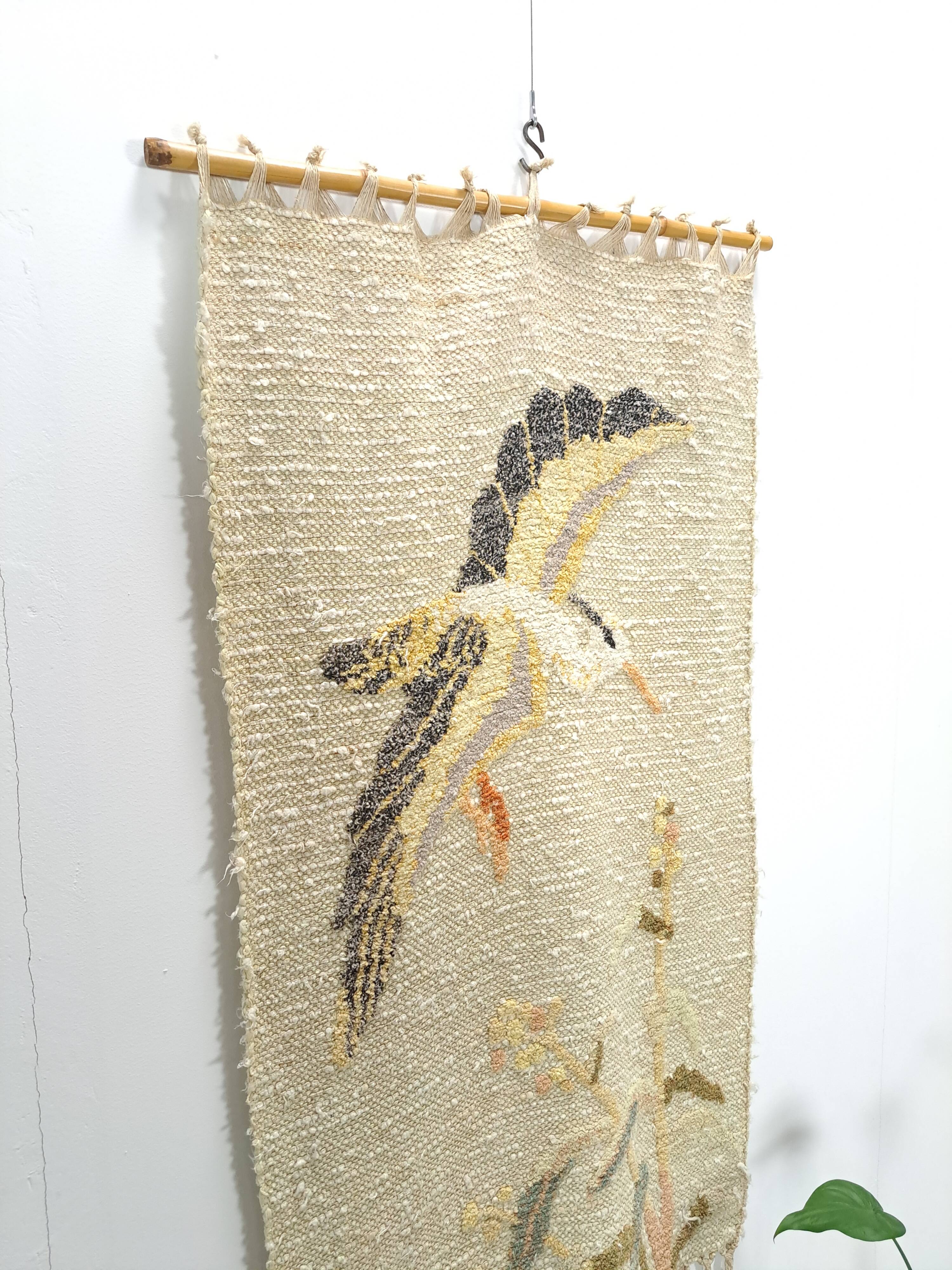 Tapisserie héron suspendu mural oiseau vintage