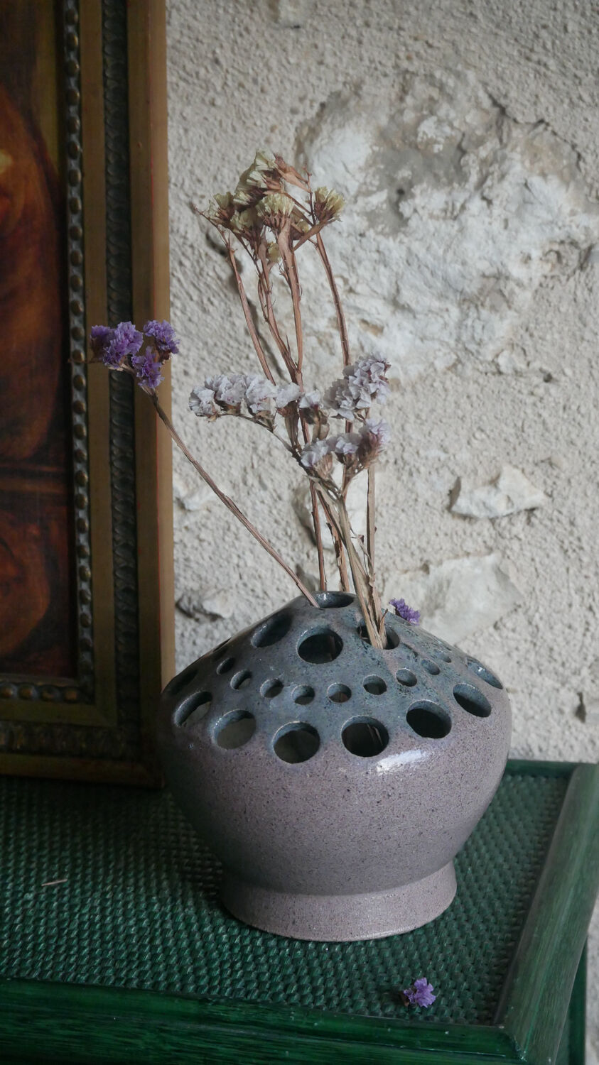 Pique-fleurs vintage en grès Accolay (pièce unique)