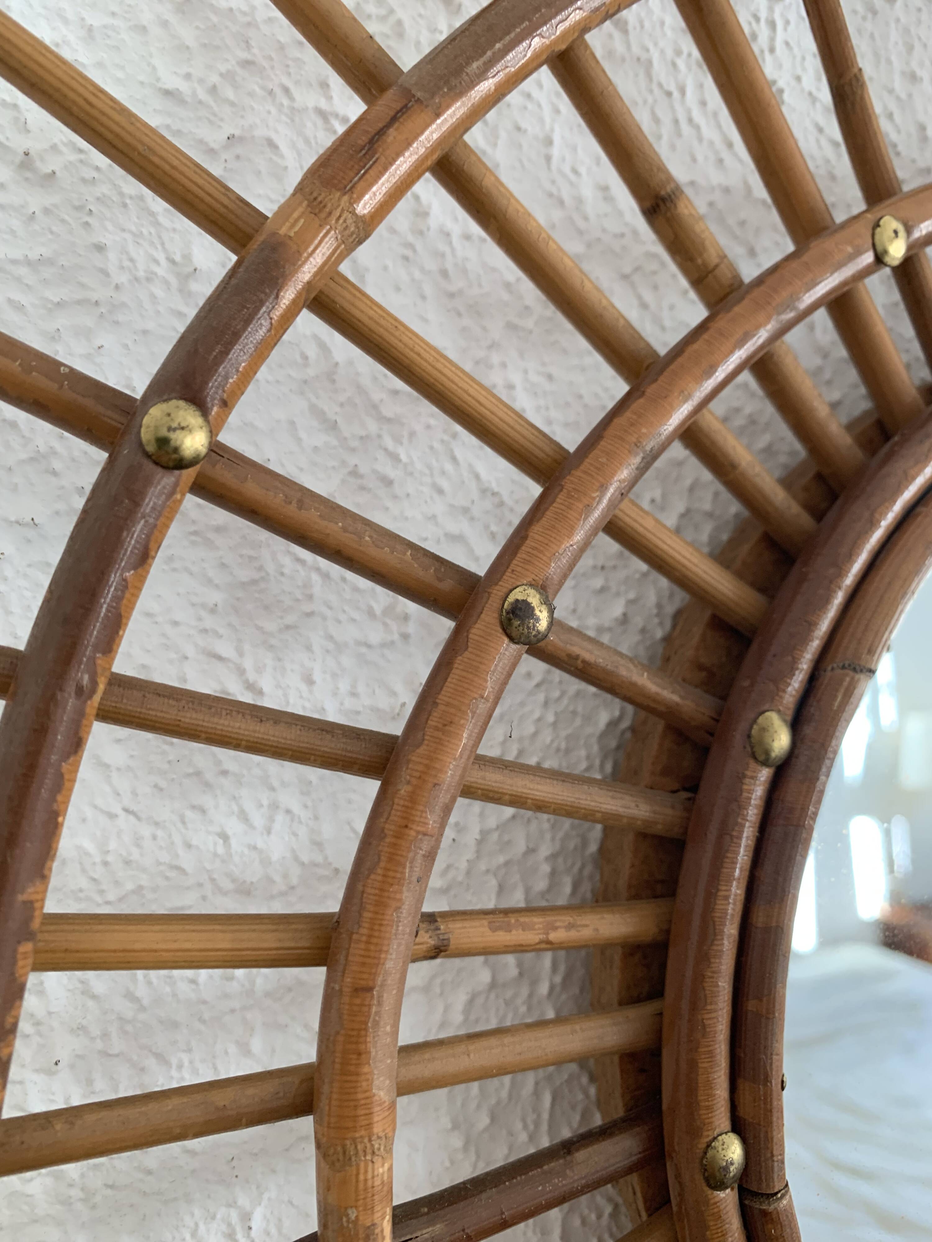 Vintage 1960 sun mirror rattan wicker ortf spiral design - 68 x 52 cm