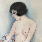 Aquarelle portrait art déco, vers 1930