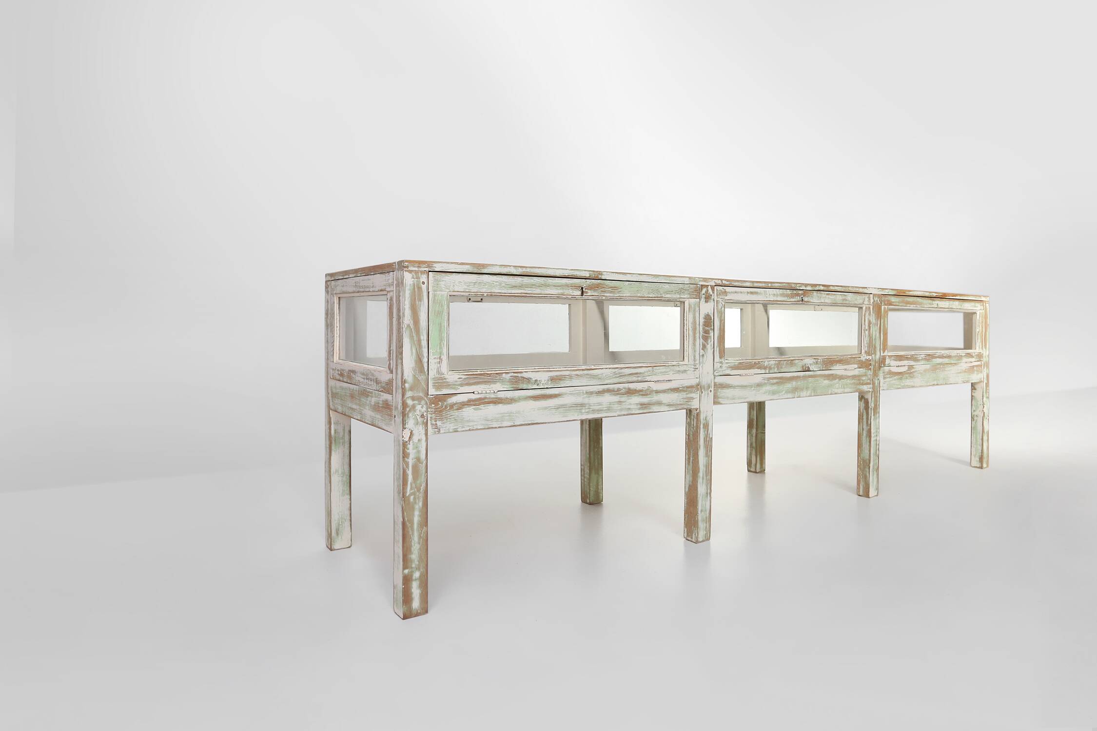 Beautiful patinated large rustic oak display case, France ca. 1900