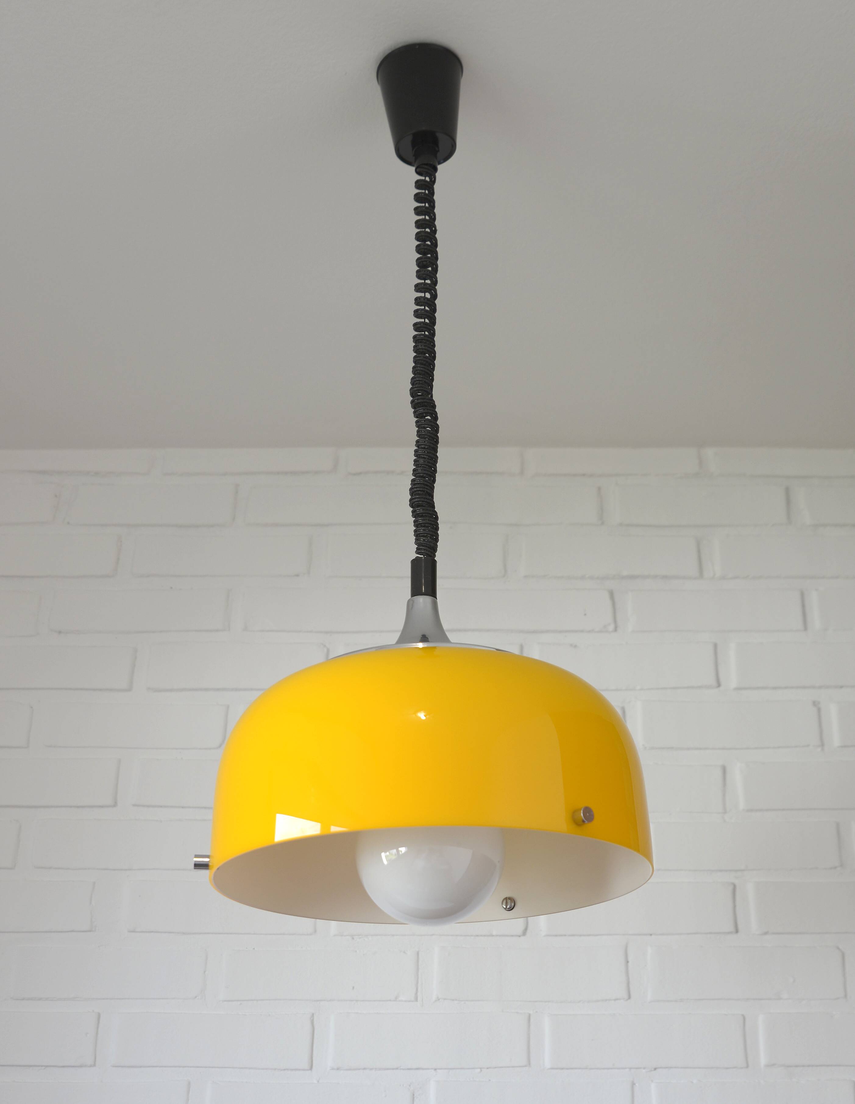 Vintage Meblo Harvey Guzzini Pendant Light MCM Yellow Plastic Hanging Lamp