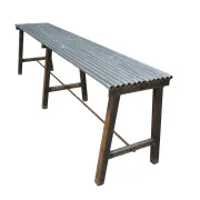Long metal bench with tubular seat