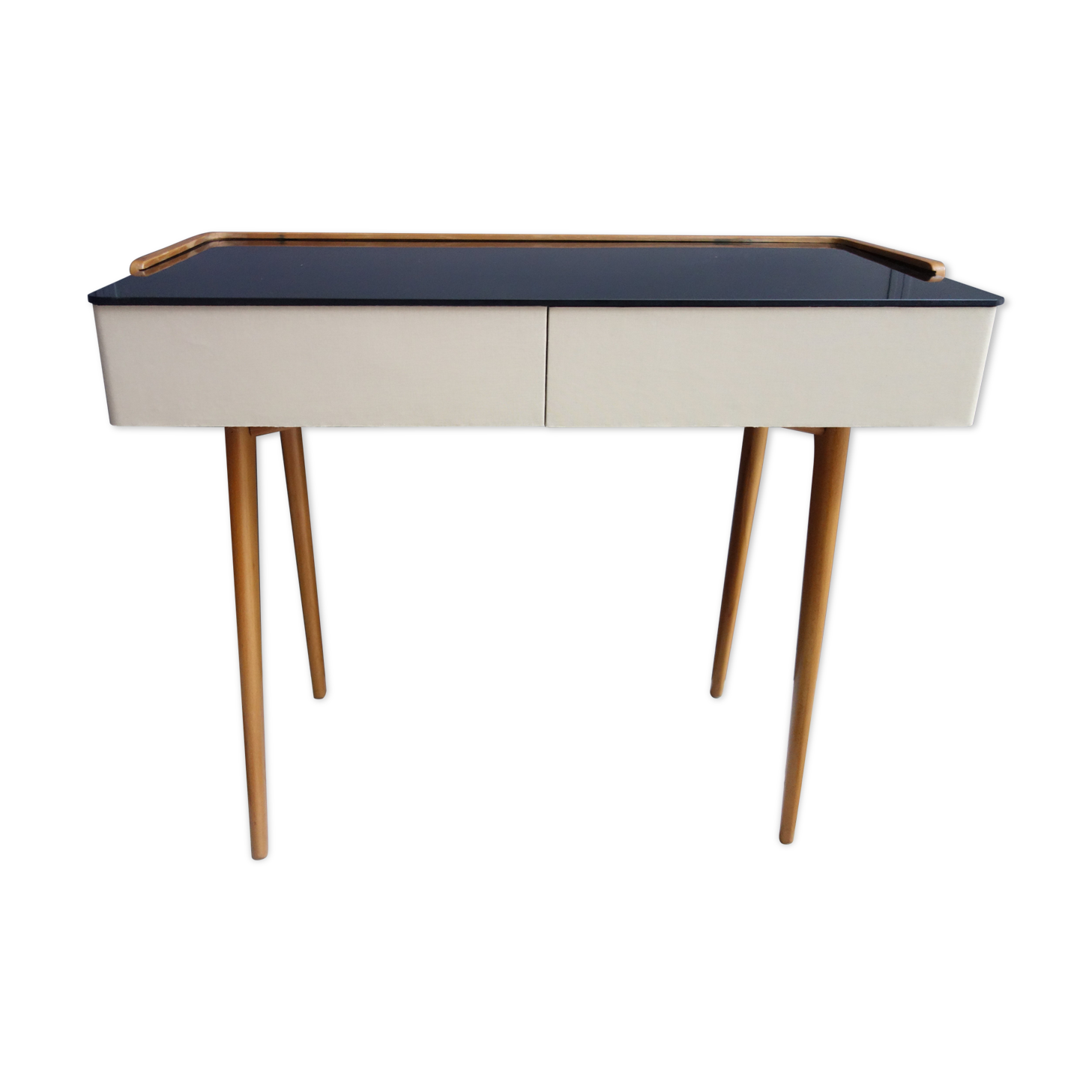 Writing desk table with Black Opaxit glass top 1960s