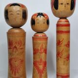 Set of three Kokeshi family dolls, vintage, 32 cm