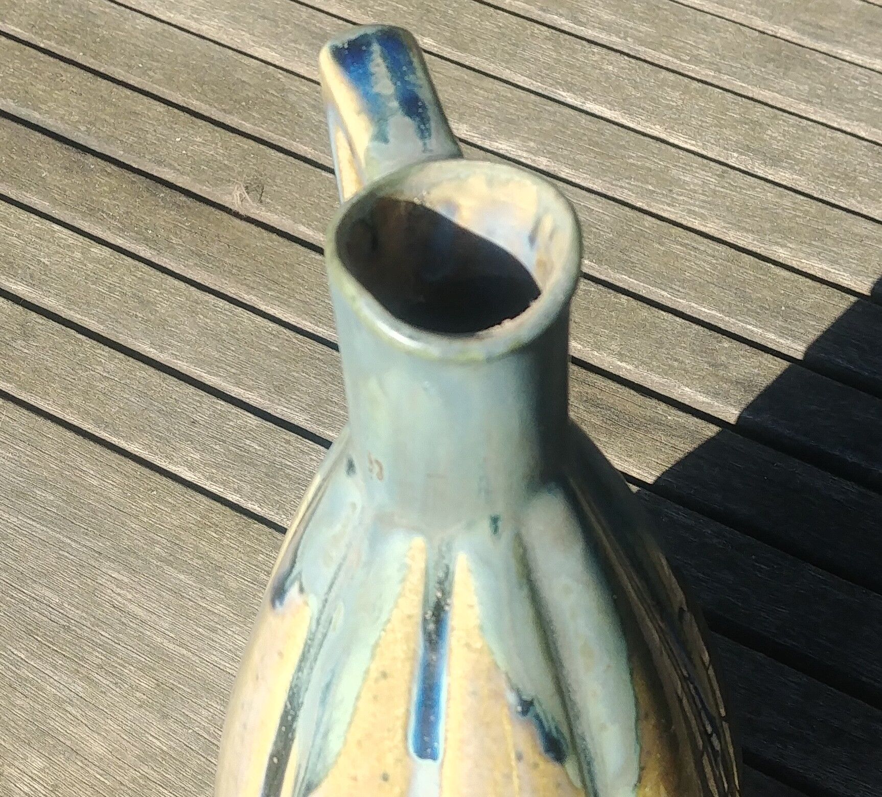 Pitcher/carafe old glazed ceramic La Borne style blue/beige