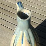 Pitcher/carafe old glazed ceramic La Borne style blue/beige