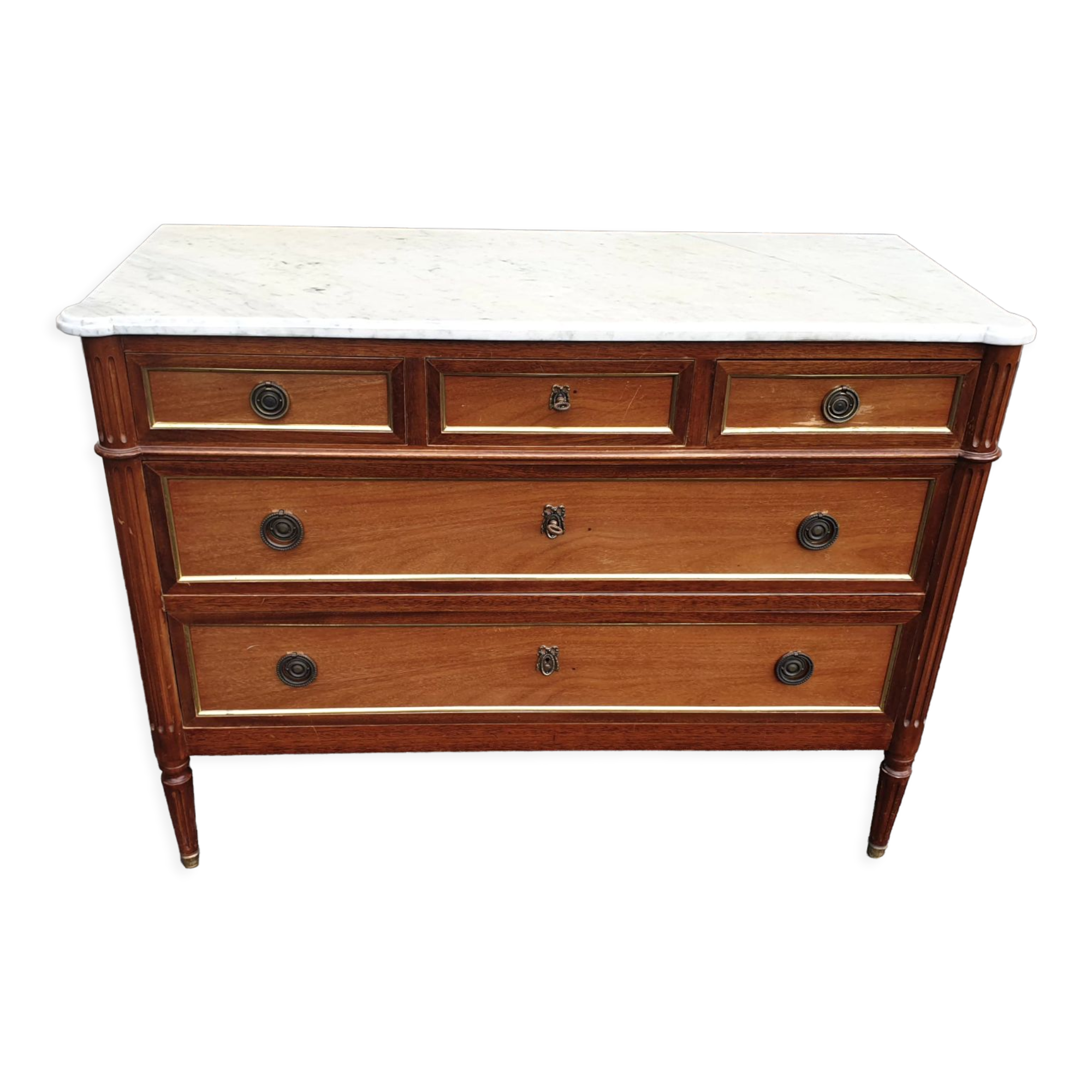 Louis XVI accajou chest of drawers and white marble