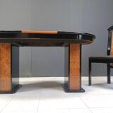 Vintage extendable burl wood and lacquer dining table, 1980s