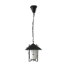 Suspension lanterne en métal noir et opaline des années 50