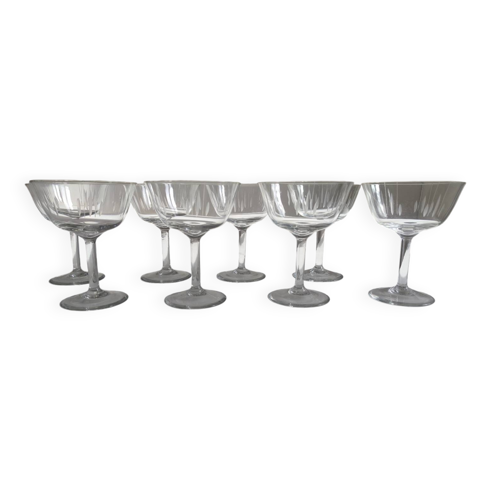 Set of 8 chiseled crystal champagne glasses