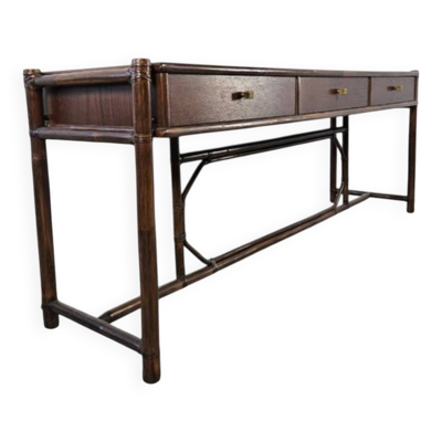 Console enfilade vintage en rotin, années 70