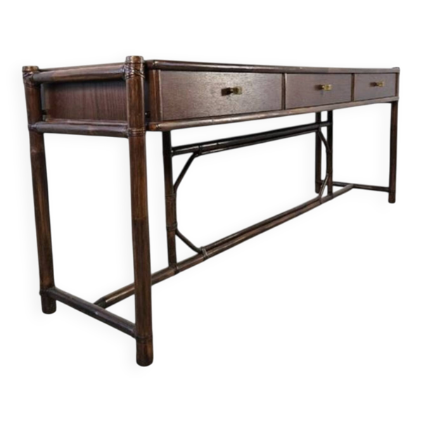 Console enfilade vintage en rotin, années 70