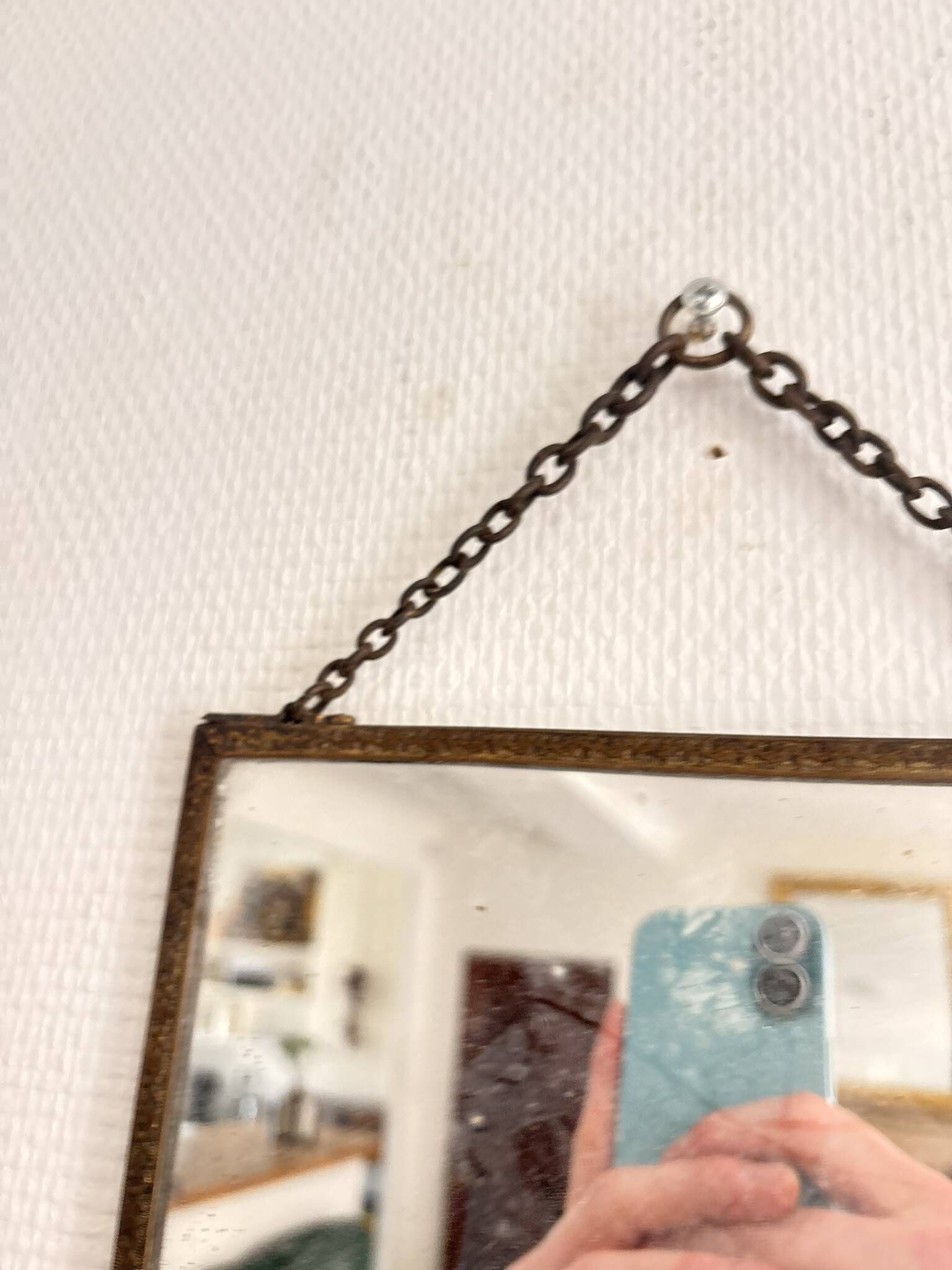 Antique Courteous Mirror Hanging Gallant Scene 19th Century Barber Chainette