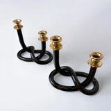 Pair of black pretzel candlesticks by Dorothy Thorpe, circa 1970s