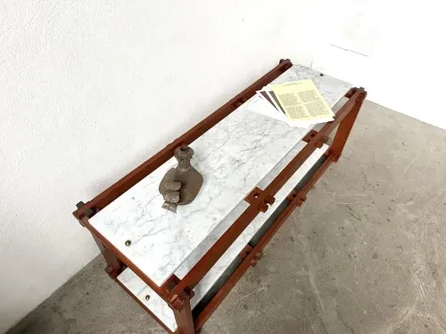 Italian modernist shelf in teak and Carrara marble, 1950s
