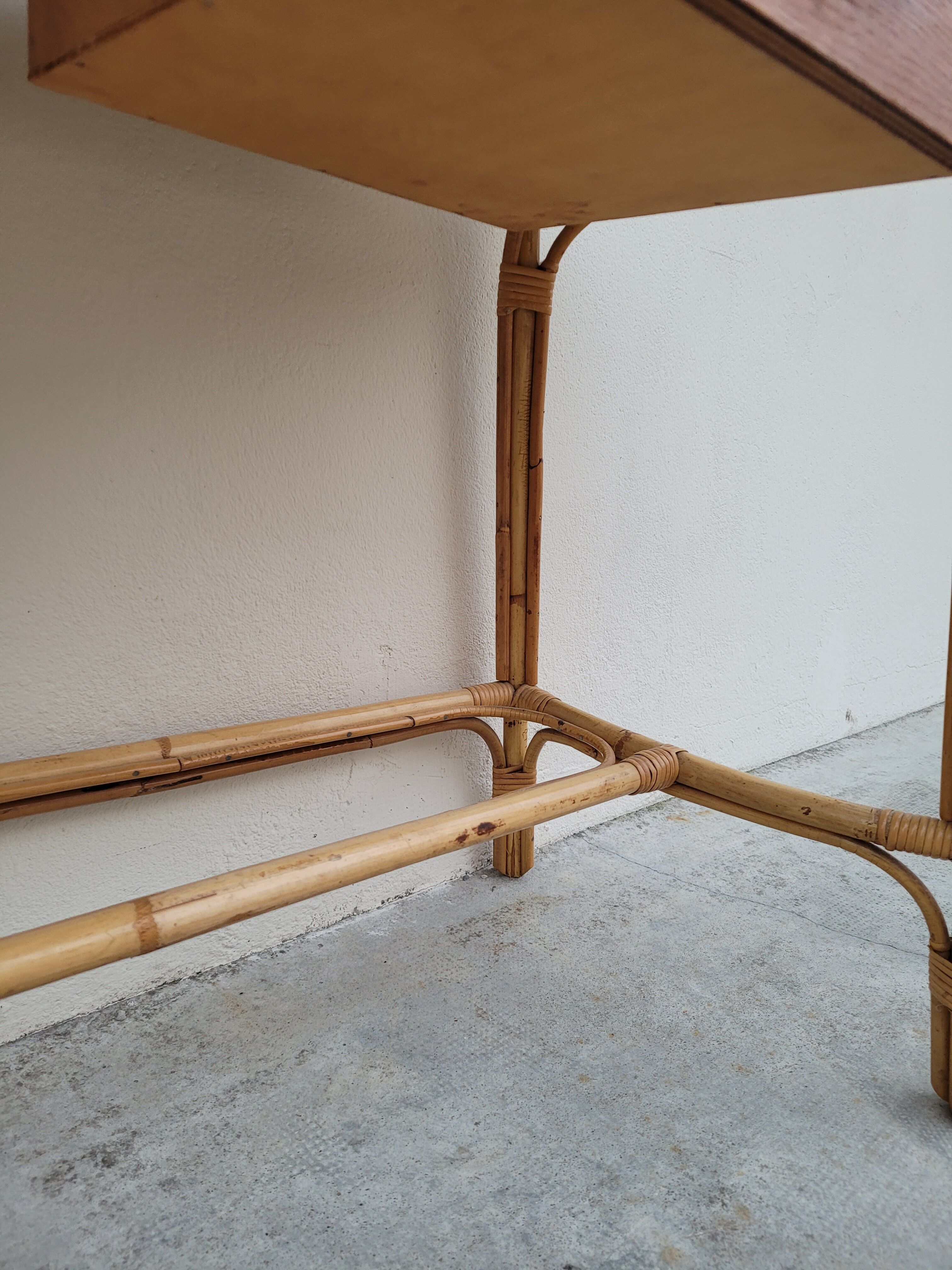 1950 vintage rattan dressing table with sun mirror