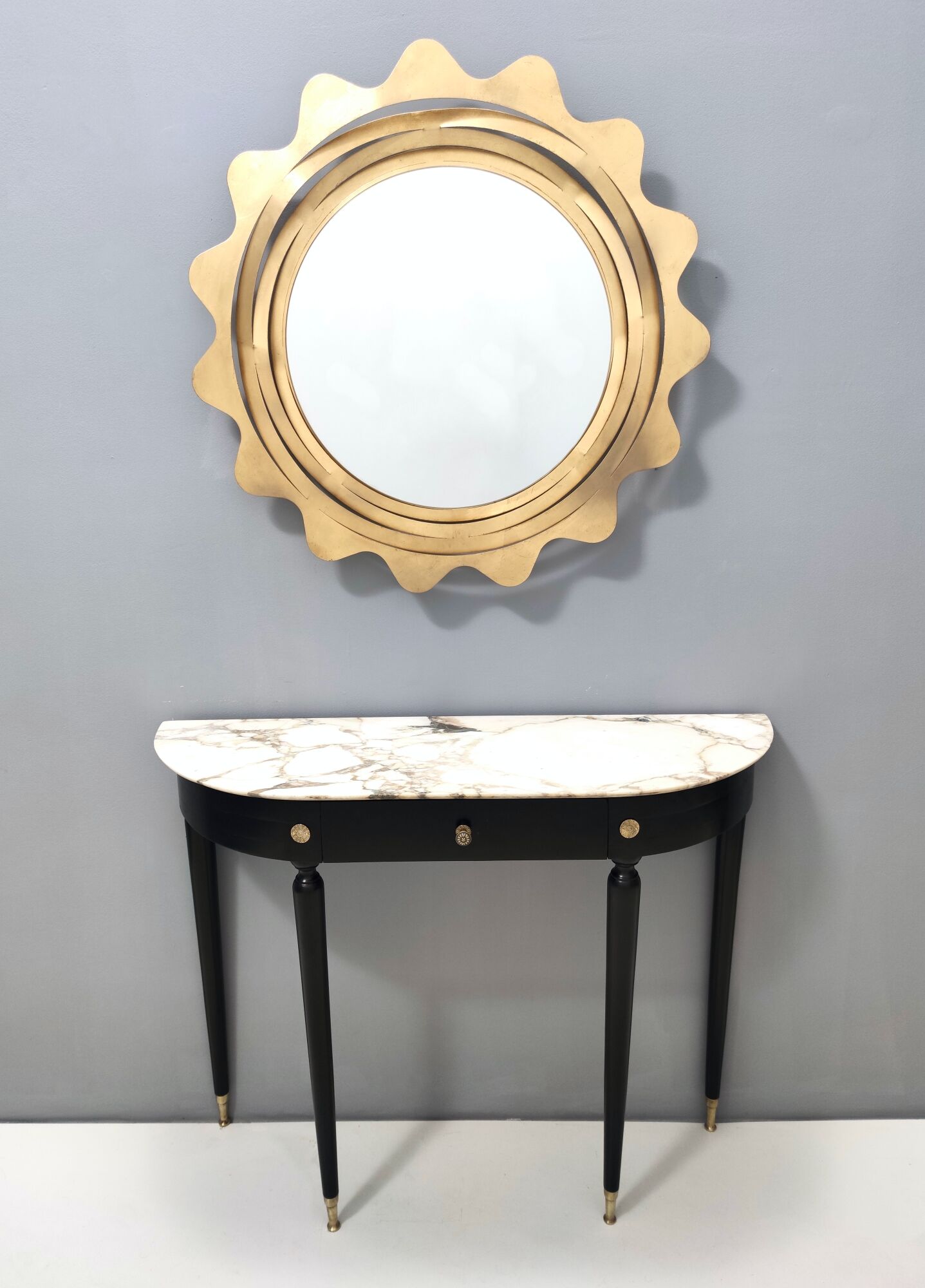 Midcentury Walnut and Carrara Marble Console Table Ascribable to Paolo Buffa