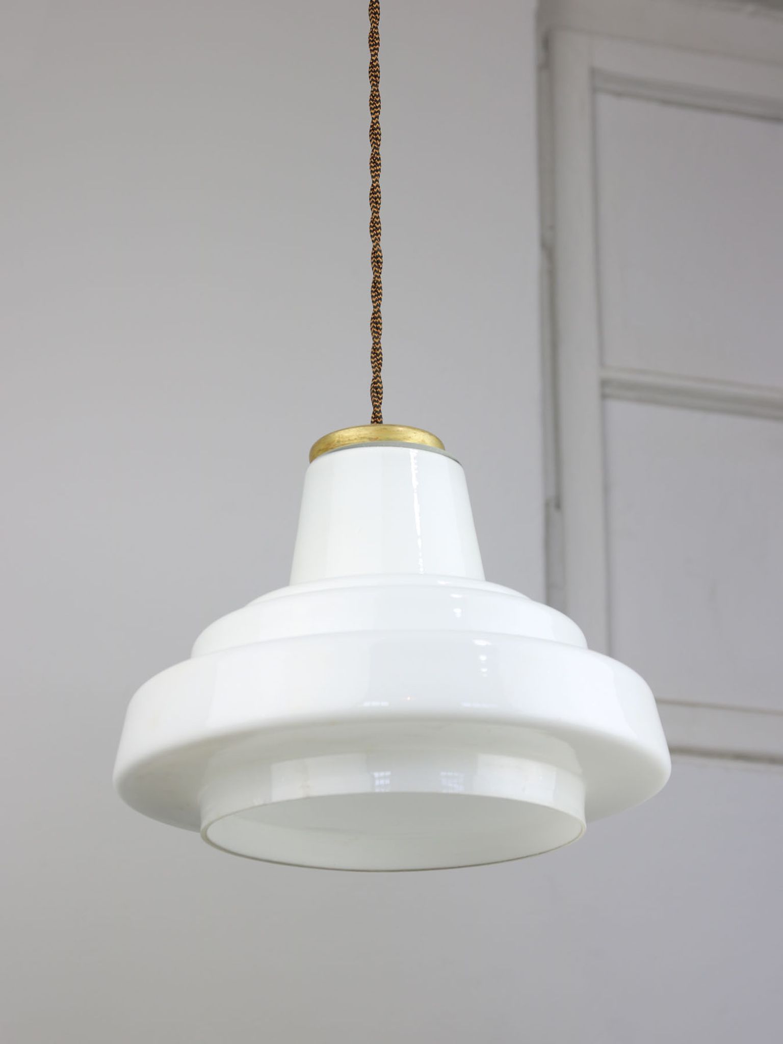 Mid-century Brass and Opaline Pendant Lamp, Italy