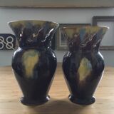 Pair of flaming ceramic vases