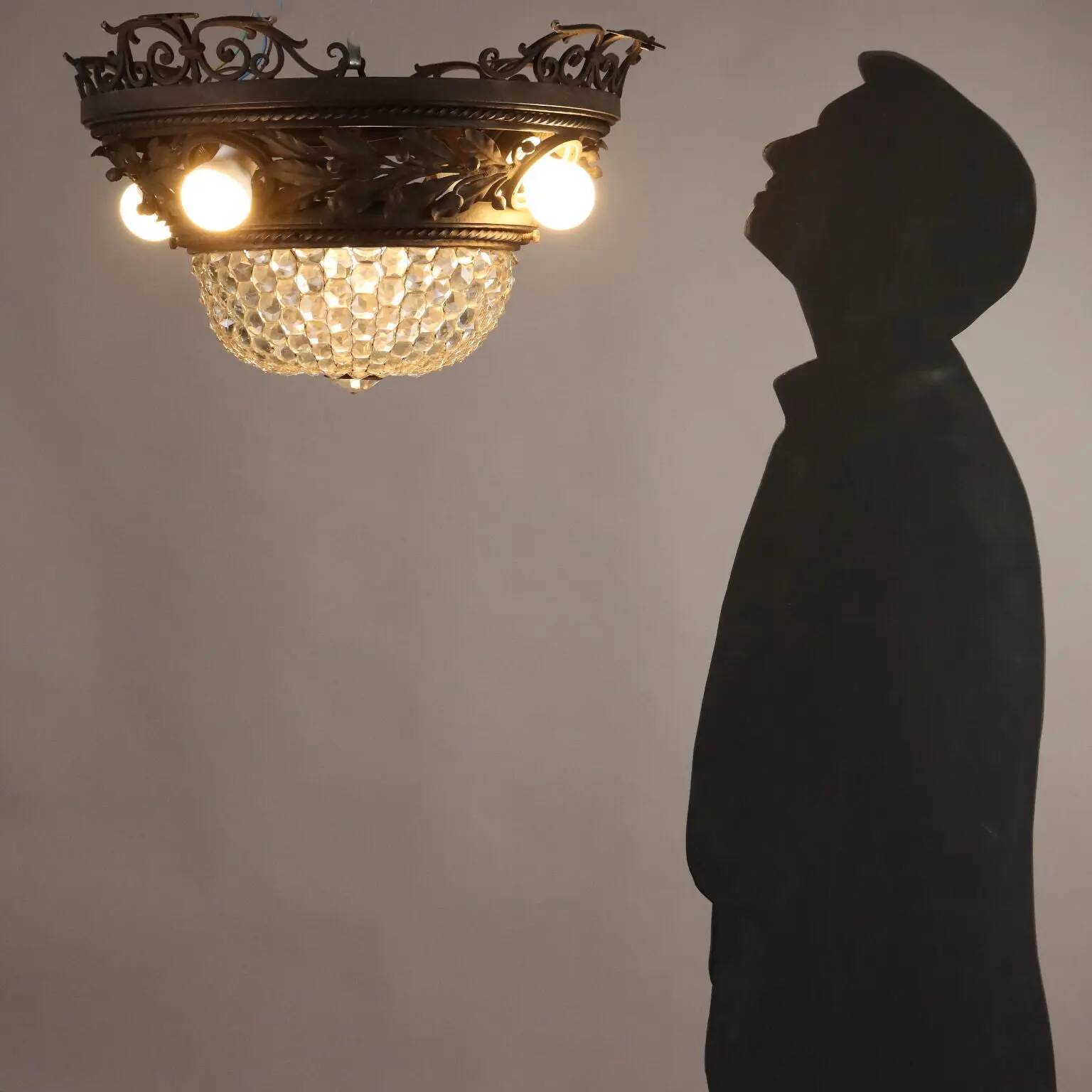 Antique Art Nouveau wrought iron chandelier, 20th century