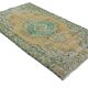 Vintage Turkish Carpet Floral Medallion Beige Green 280 x 166 cm
