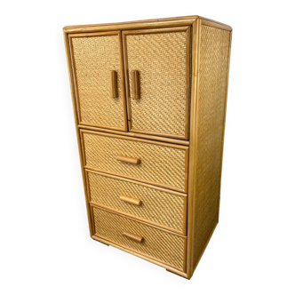 Bamboo and rattan chest of drawers, tallboy format.