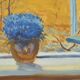 Painting of an open window with flowers, Belgium early 20th century.