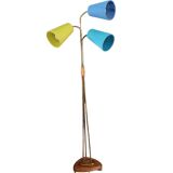 1950s three-light floor lamp with coloured shades