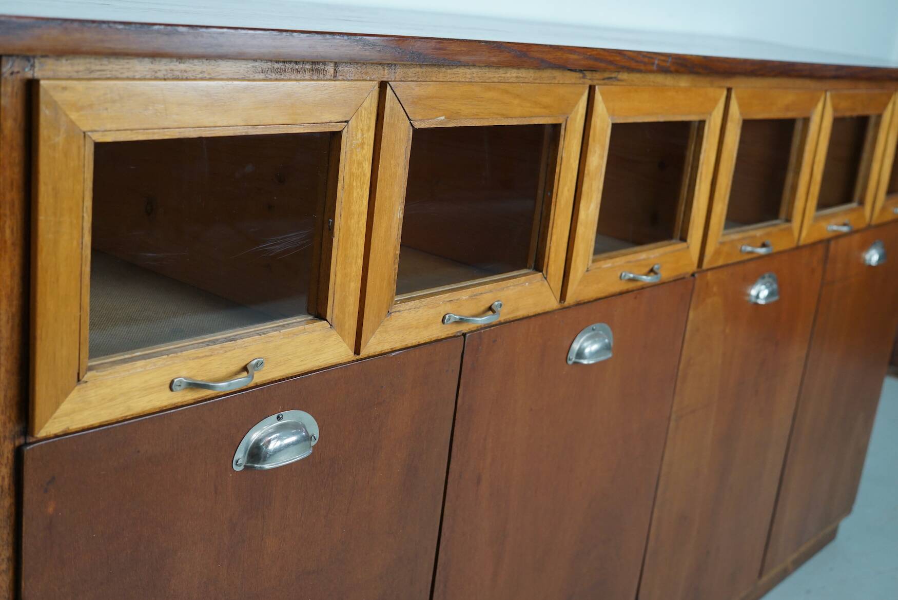 Vintage Dutch Beech & Oak Haberdashery Shop / Grain Cabinet, 1950s