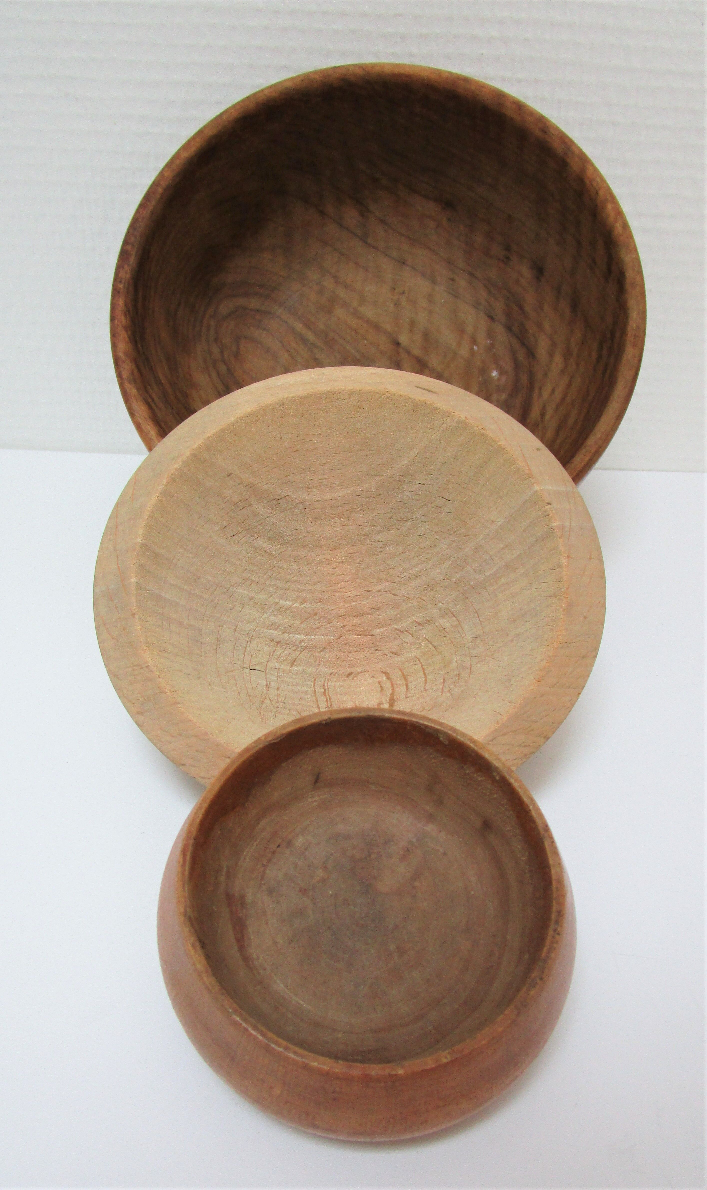 Three bowls solid wood turned patinated vintage