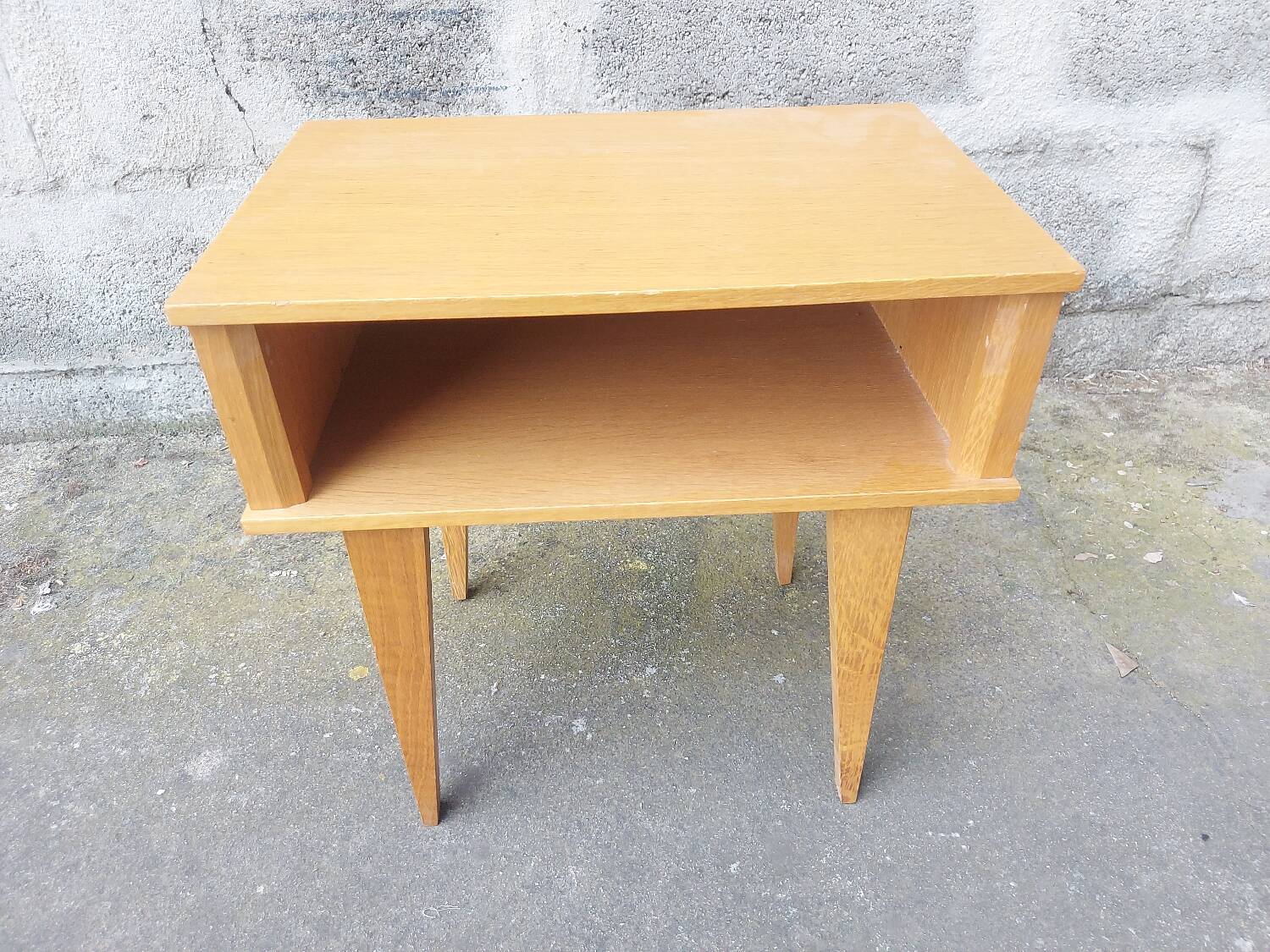 Vintage wood and rattan bedside table