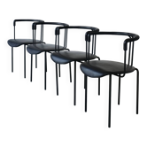 4 fauteuils postmodernes en cuir noir de Cidue, Italie, années 1990