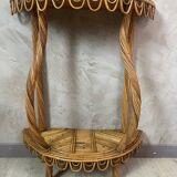Ensemble miroir et console en bambou et rotin