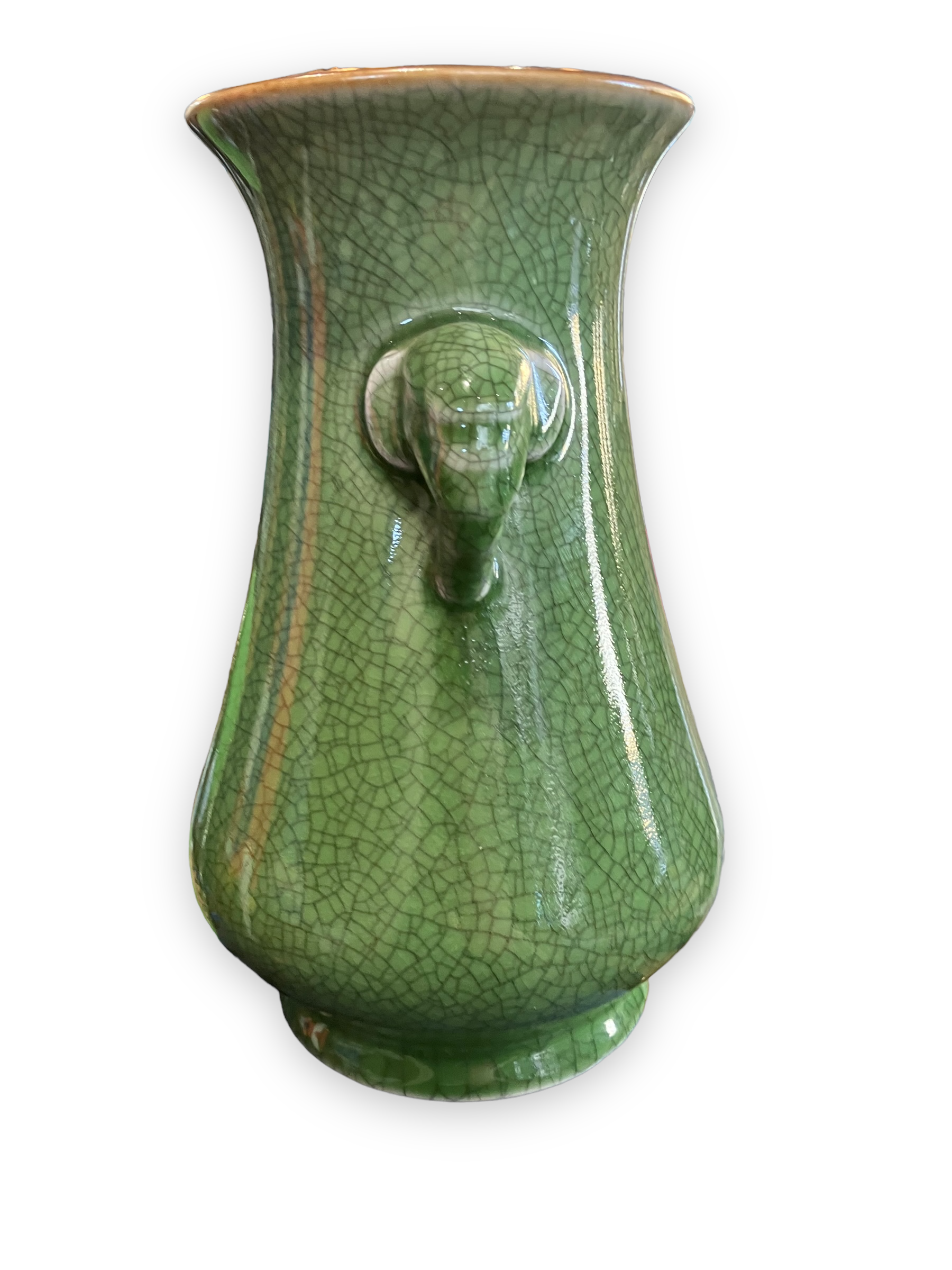 Green cracked ceramic vase Elephant Handles China XXth