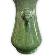 Green cracked ceramic vase Elephant Handles China XXth