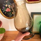 Vase en verre bullé marron fumé – forme tulipe évasée – vintage ann