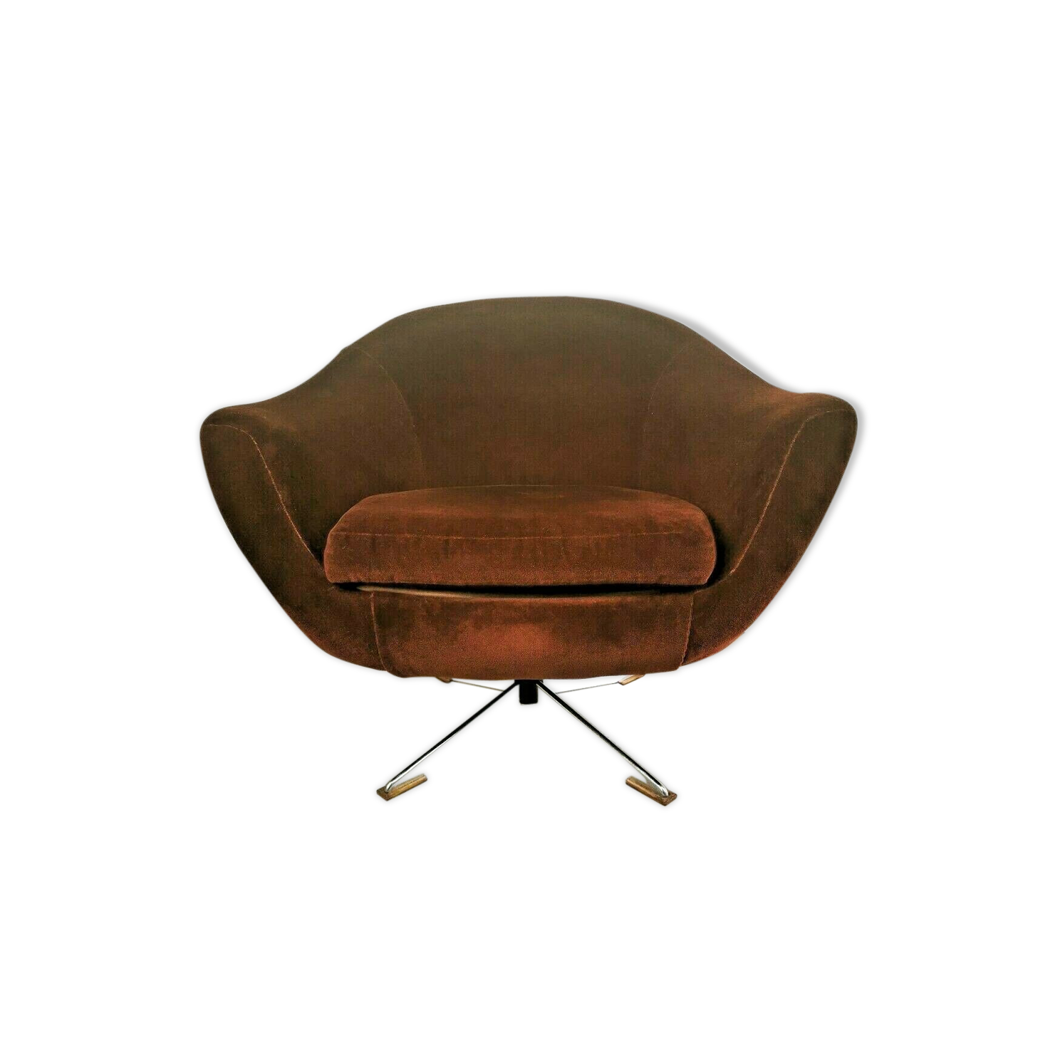 Mid Century 1960s/70s Brown Swivel Tub Chair
