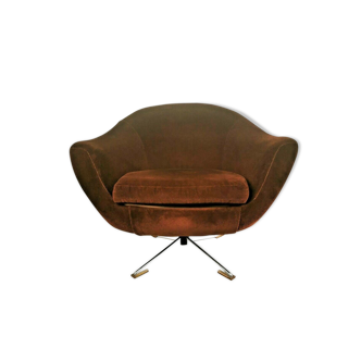 Mid Century 1960s/70s Brown Swivel Tub Chair