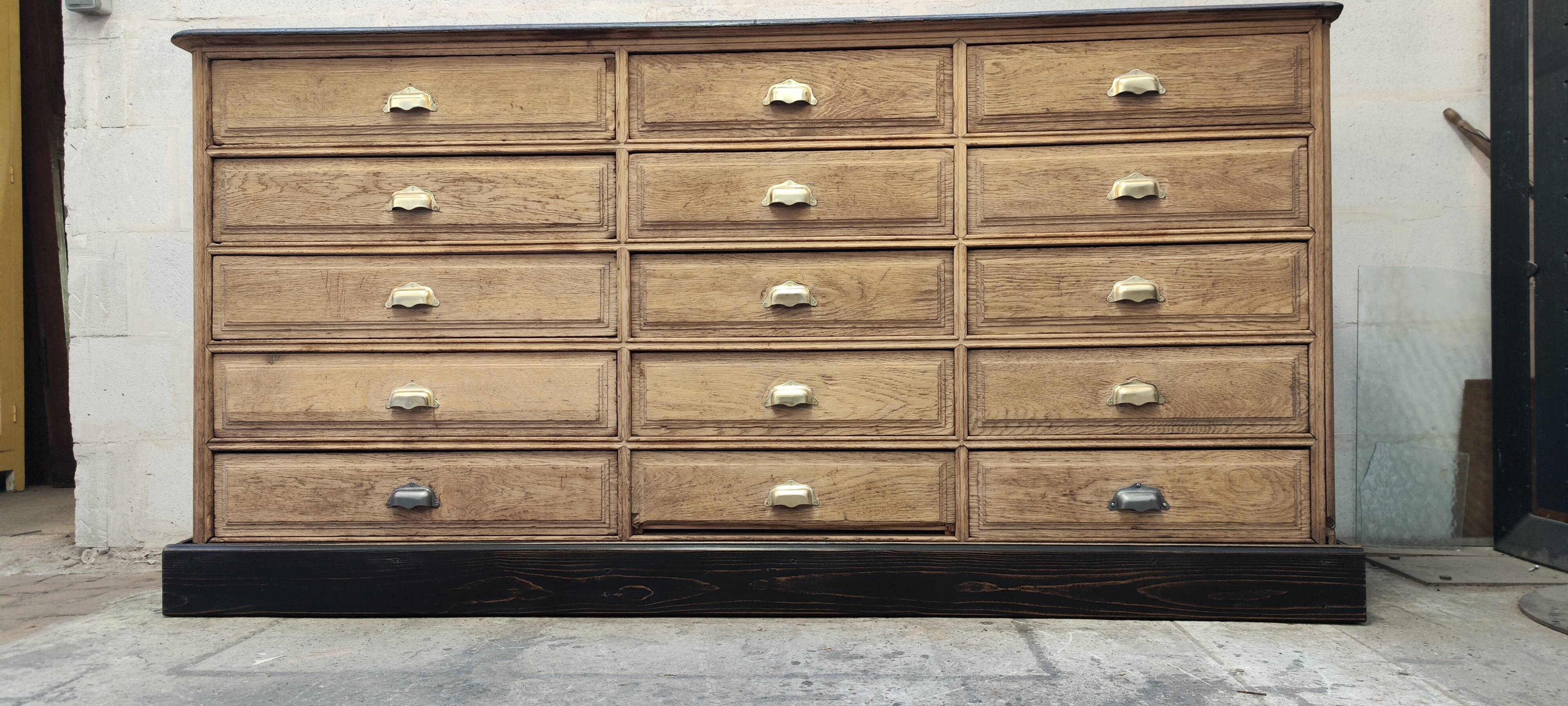 Old oak cabinet with fifteen drawers