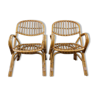 Set of 2 rattan armchairs with armrests