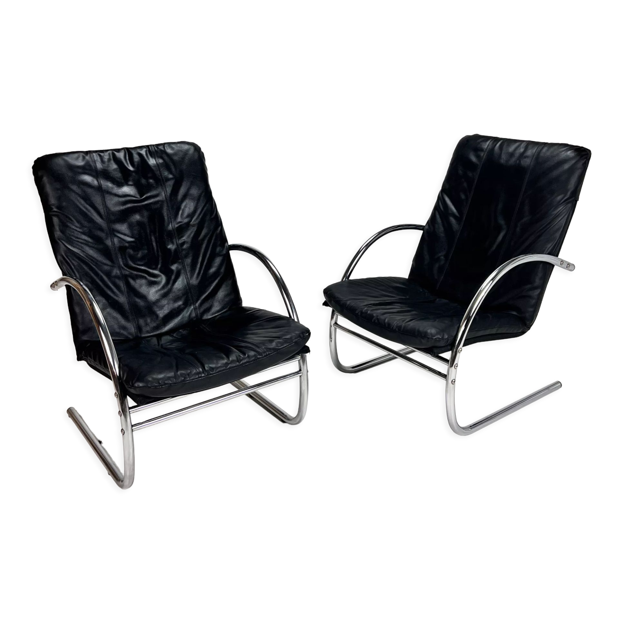 Set of 2 postmodern leather lounge chairs, 1980s