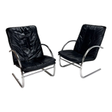 Set of 2 postmodern leather lounge chairs, 1980s