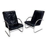 Set of 2 postmodern leather lounge chairs, 1980s