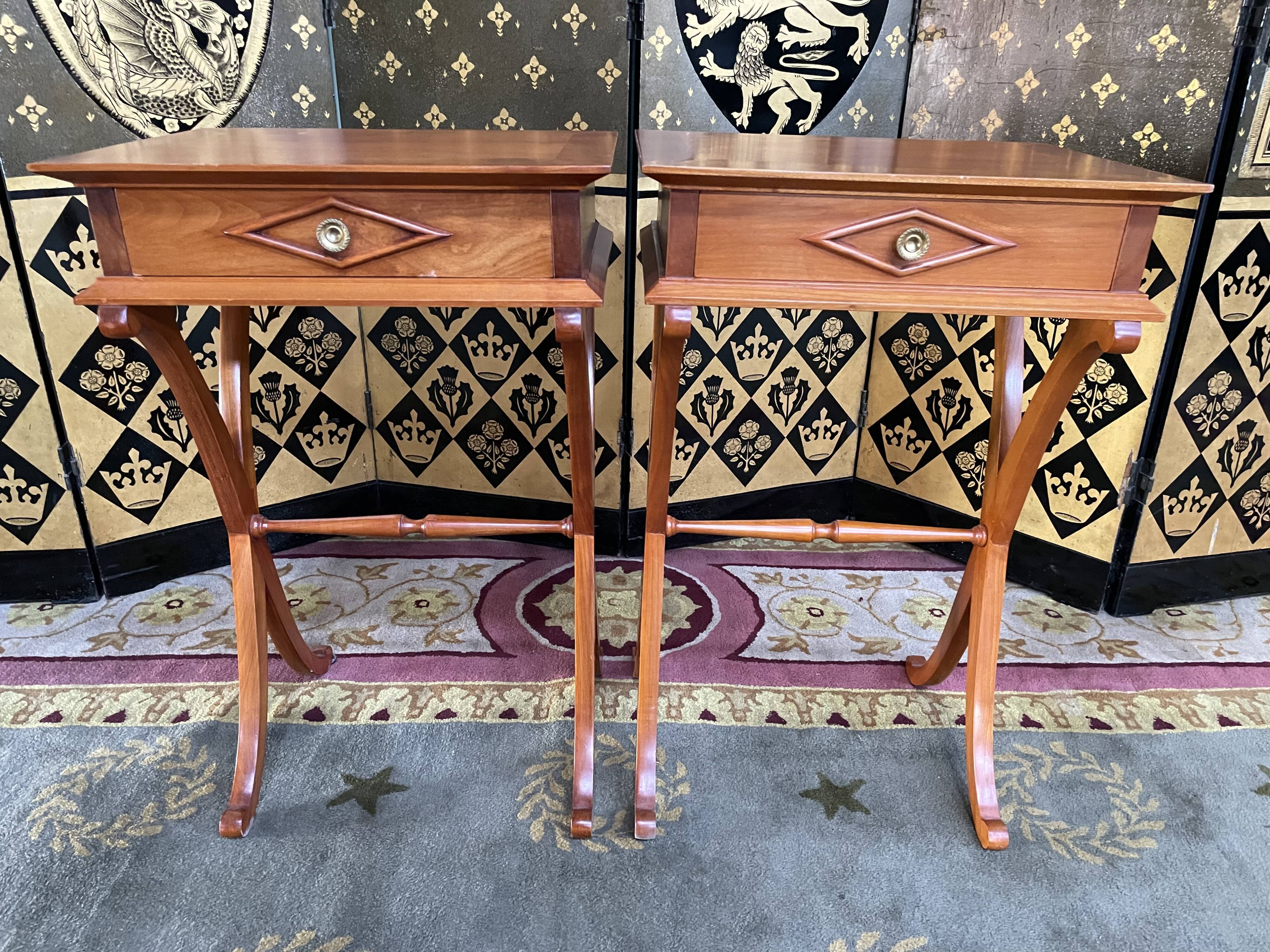 Pair of Directoire style winding bedside tables