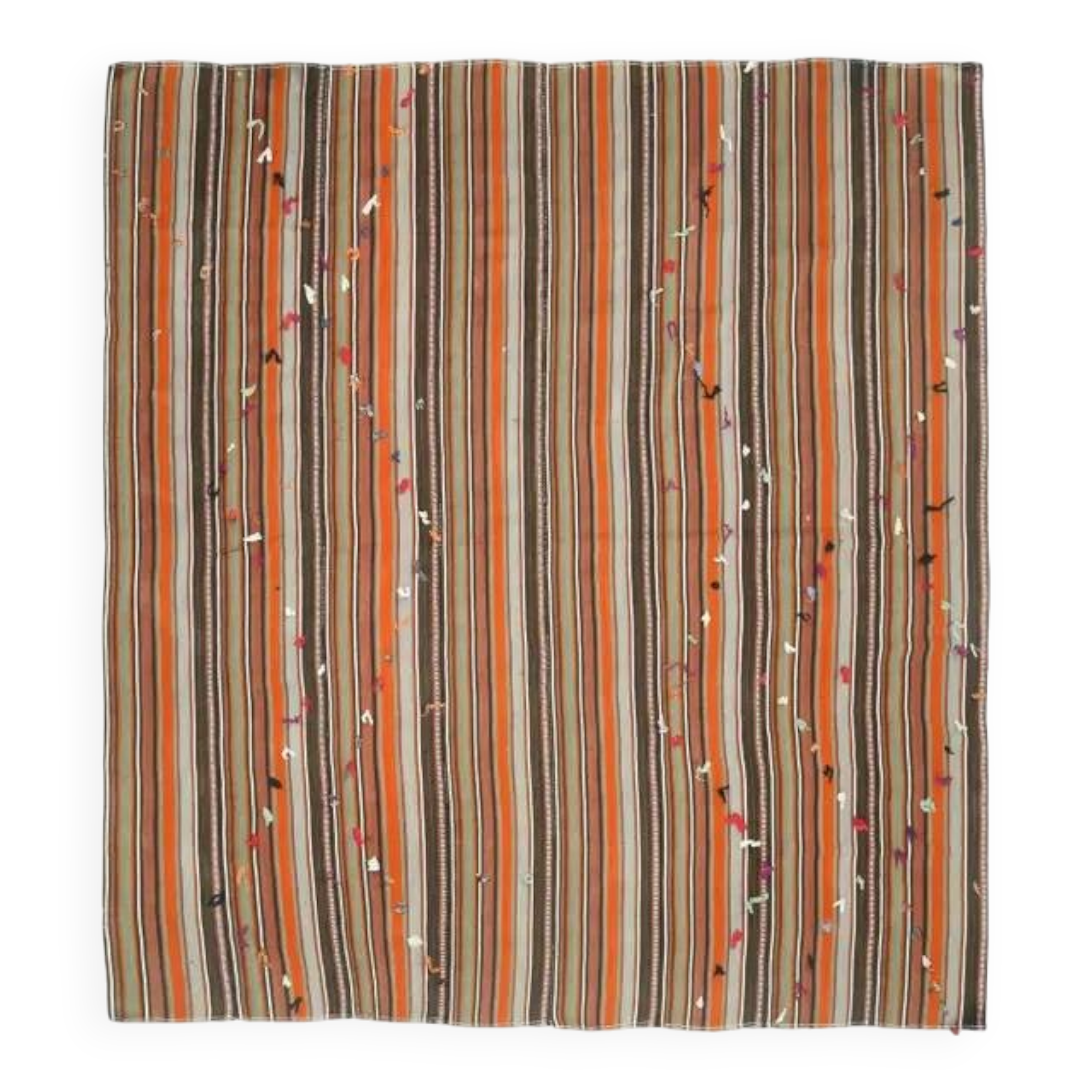 Vintage Turkish Hand-Knotted Wool Cotton Orange Kilim Rug 252x280