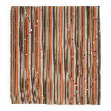 Tapis Kilim en laine et coton turc vintage noué à la main orange 252x280
